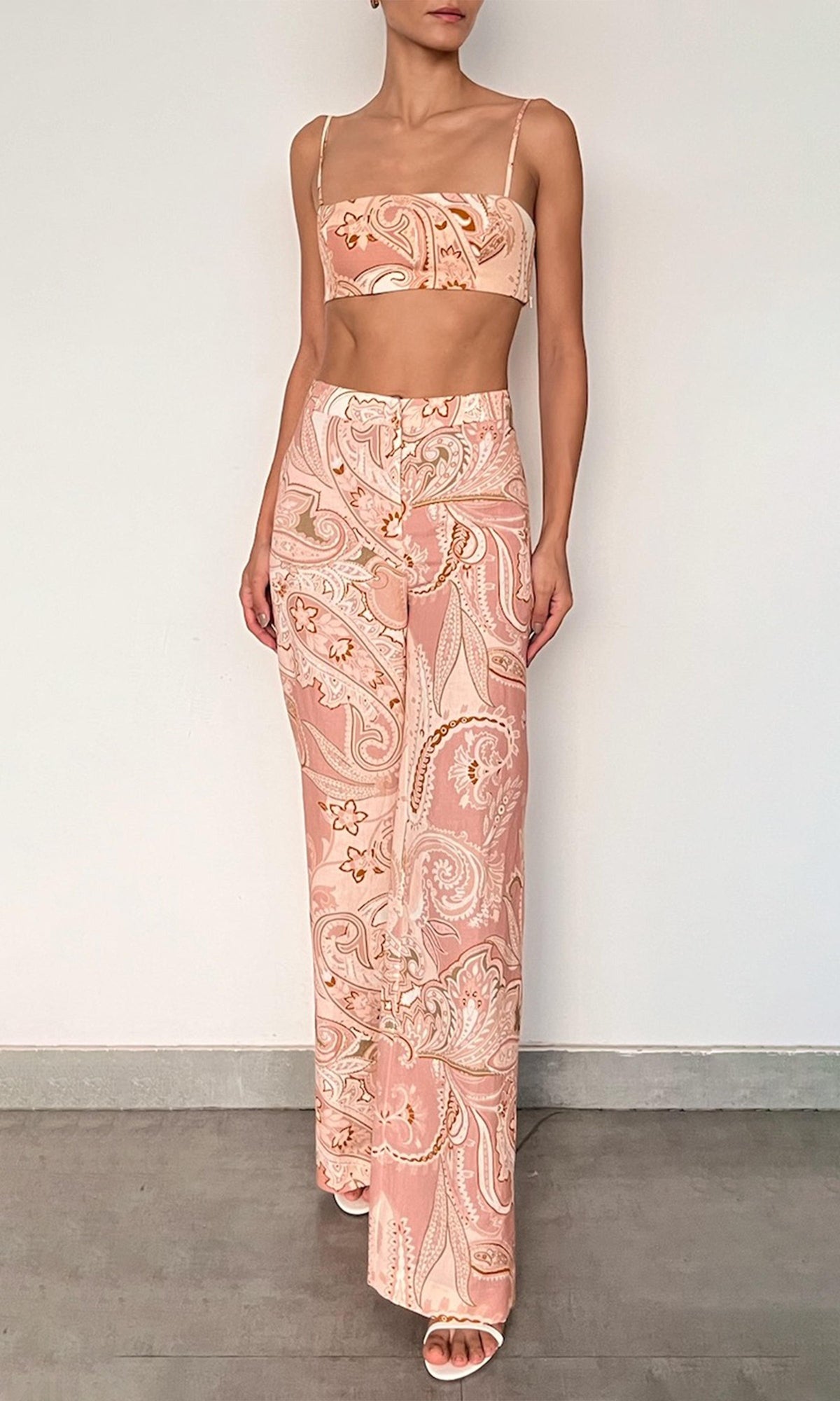 Womens | Fiza Cotton Straight Pants With Buckle Belt | Powder Pink