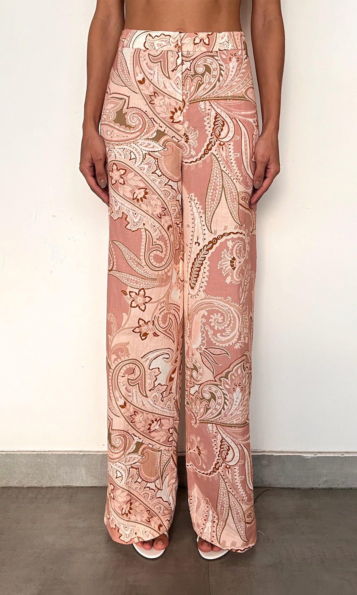 Womens | Fiza Cotton Straight Pants With Buckle Belt | Powder Pink
