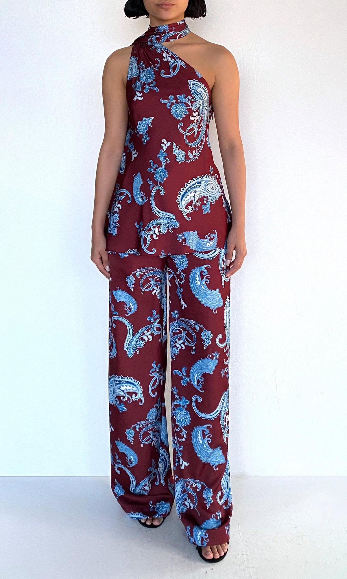 Hemant And Nandita | Hiba Polyester Double Satin Straight Pants | Merlot