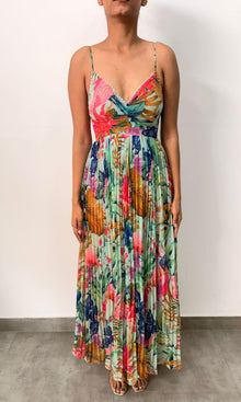 Womens | Inv Poly Chiffone Long Dress | Green Floral