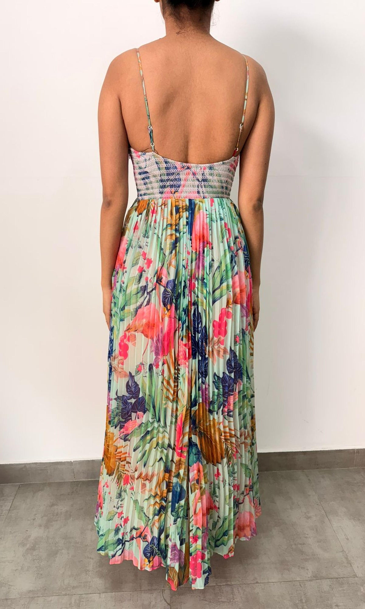 Womens | Inv Poly Chiffone Long Dress | Green Floral