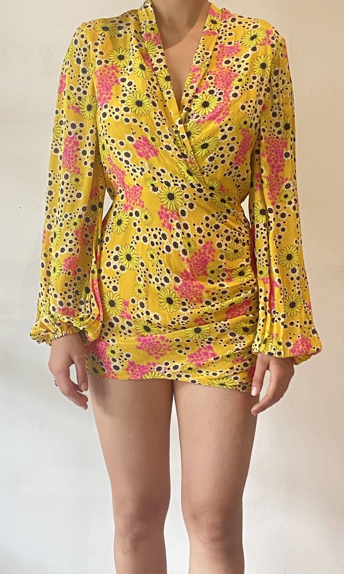 Womens | Inv Viscose Crepe Short Dress | Yellow Multi