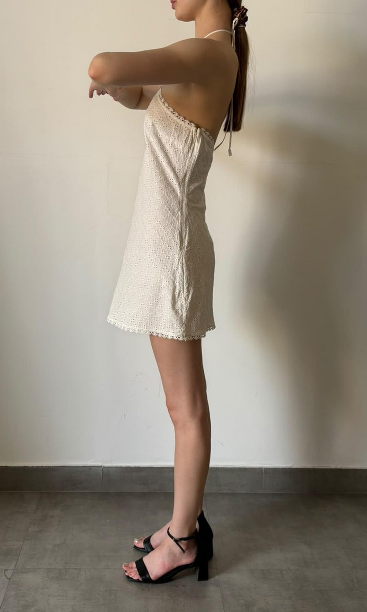 Womens | Inv Cotton Schiffly Halter Neck Short Dress | White