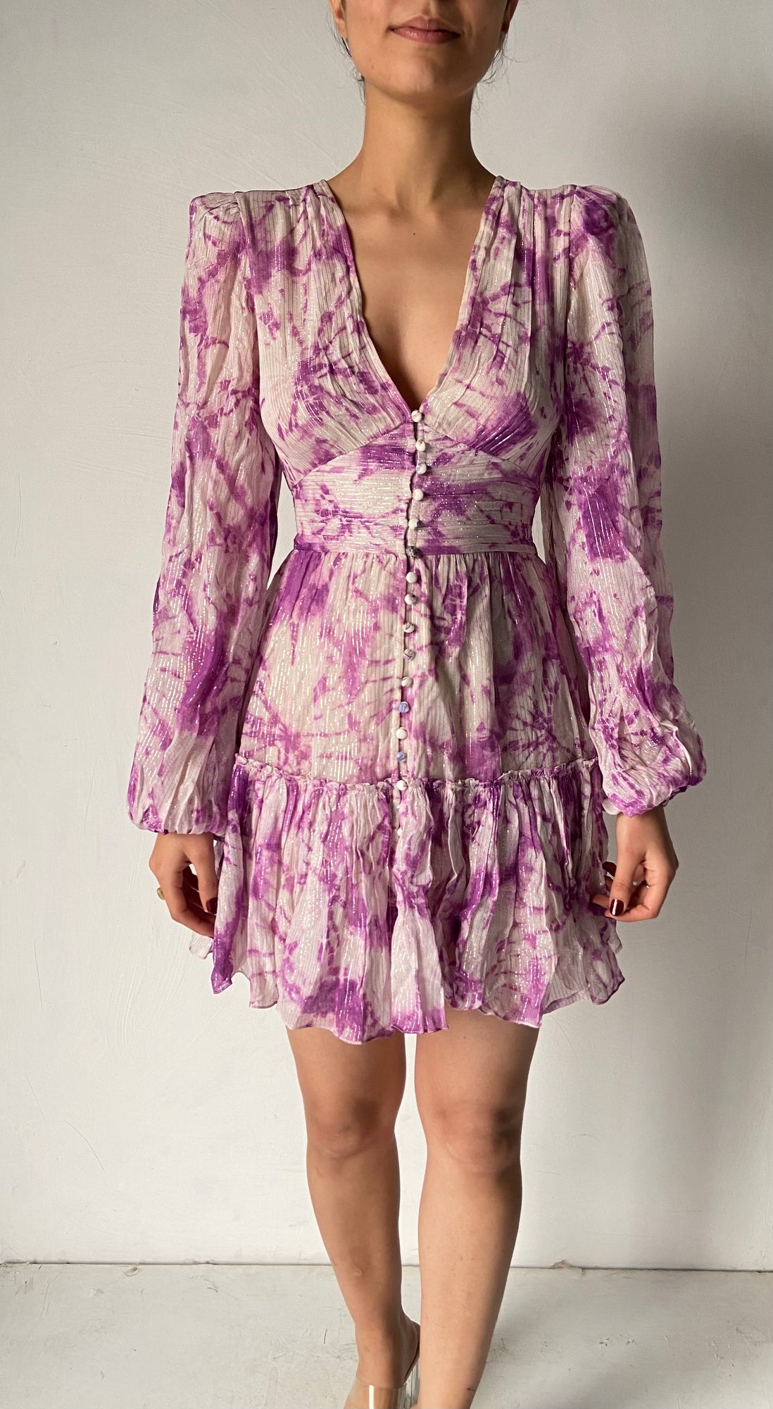 Hemant & Nandita | Marbel Short Dress | White/Purple