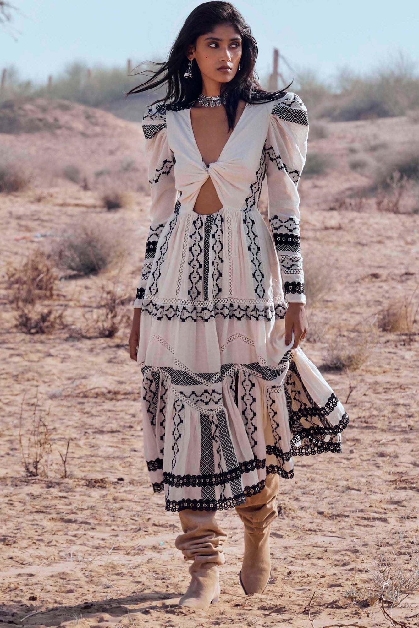 Hemant & Nandita | Moira Midi Dress | White/Black