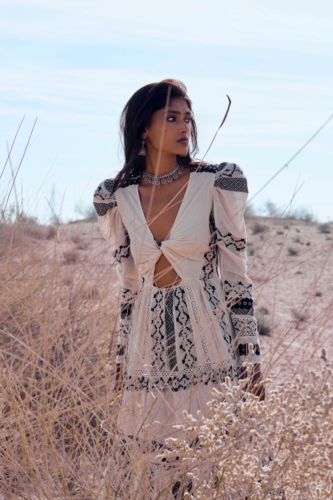 Hemant & Nandita | Moira Midi Dress | White/Black