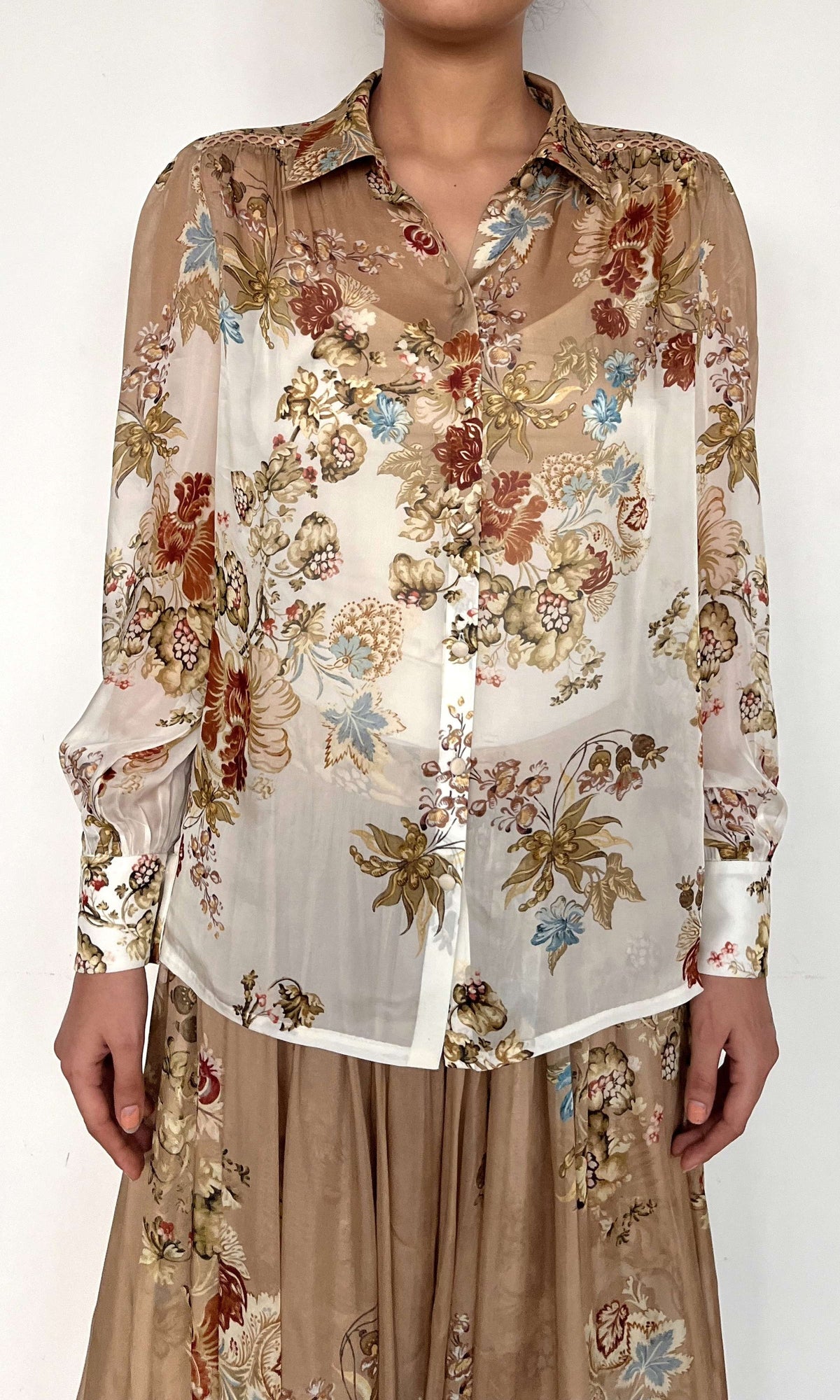 Womens | Inv Flat Chiffon Shirt | Brown Print