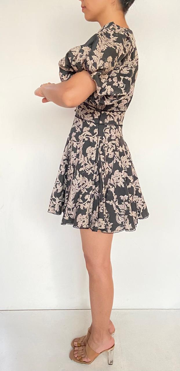 Hemant & Nandita | Z V-Neck Bubble-Sleeve Short Dress | Black