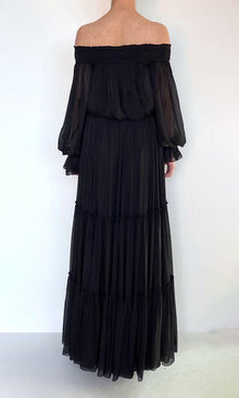 Hemant And Nandita | Johi Viscose Flat Chiffon Smocked Detailed Off Shoudler Top | Black
