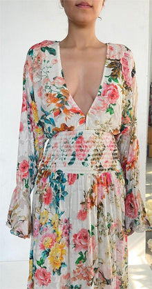 Hemant & Nandita | Jolie Floral Print Long Dress | Off-White