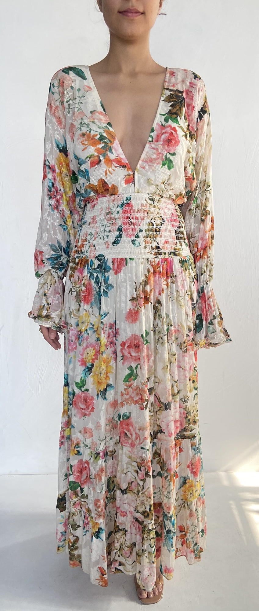 Hemant & Nandita | Jolie Floral Print Long Dress | Off-White