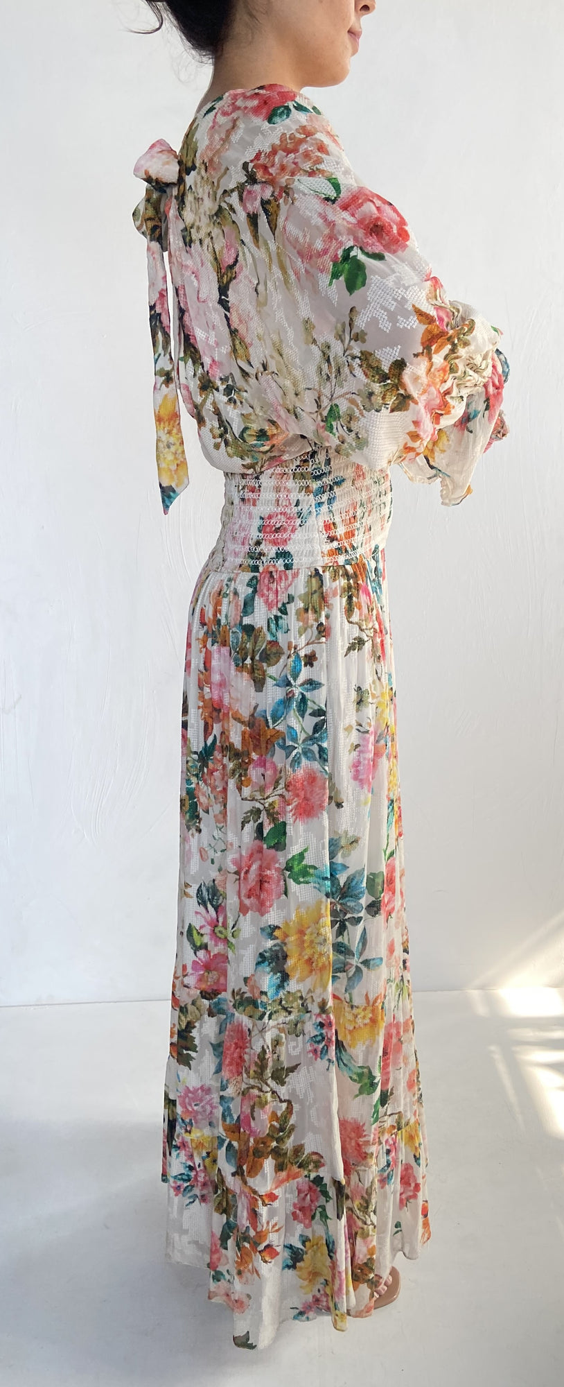 Hemant & Nandita | Jolie Floral Print Long Dress | Off-White
