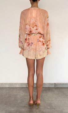 Womens | Kavi Viscose Crinkle Chiffon Romper With Tie Belt | Coral