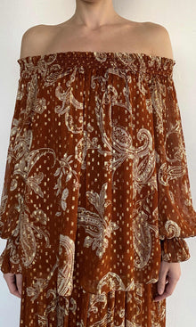 Hemant And Nandita | Leya Viscose Chiffon Gold Lurex Smocked Off Shoudler Top | Multi