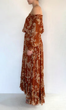 Hemant And Nandita | Leya Viscose Chiffon Gold Lurex Smocked Off Shoudler Top | Multi