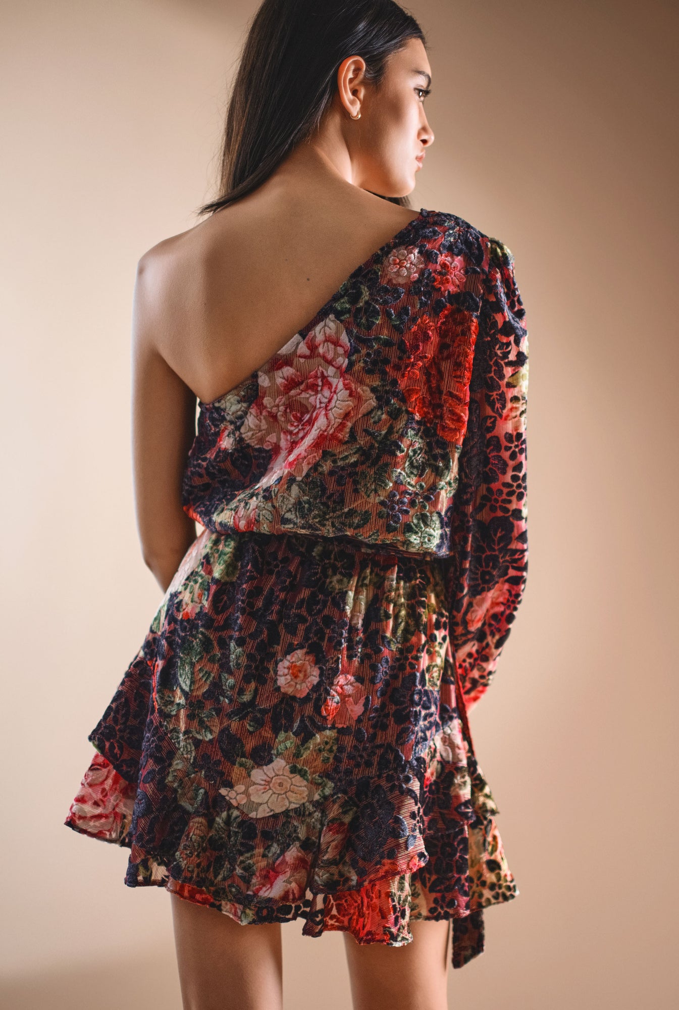 Hemant & Nandita | Naaz One-Shoulder Short Dress | Peach