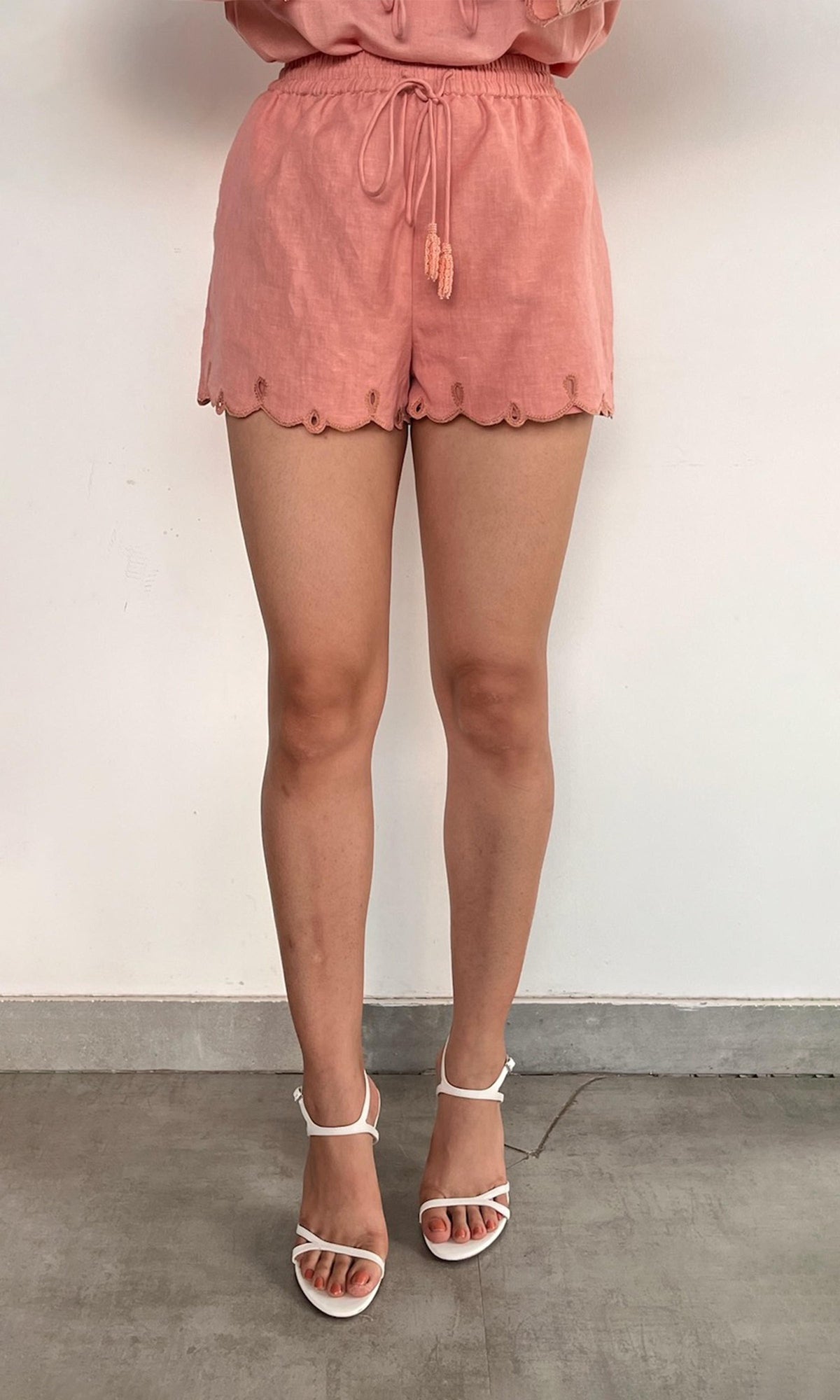 Womens | Nain Linen Cotton Waist Elasticated Shorts | Coral