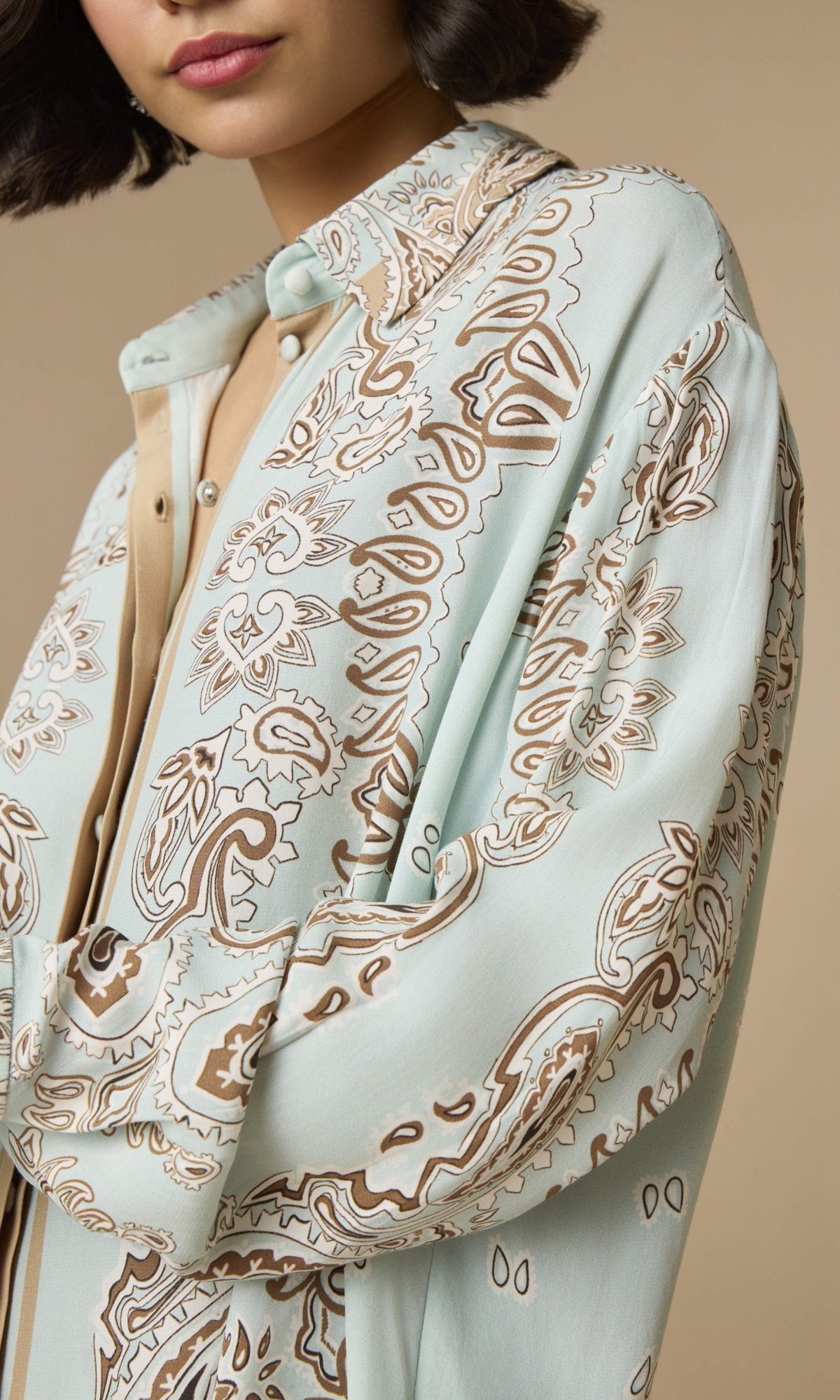 Womens | Navi Viscose Heavy Crepe Oversized Shirt | Blue Brown