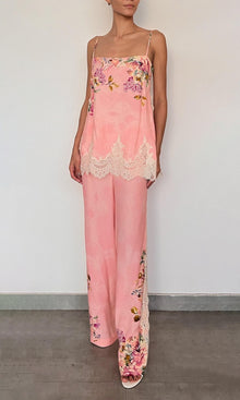 Hemant And Nandita | Niva Viscose Crepe Heavy + Flat Chiffon High Slit Top | Pink Floral