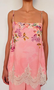 Hemant And Nandita | Niva Viscose Crepe Heavy + Flat Chiffon High Slit Top | Pink Floral