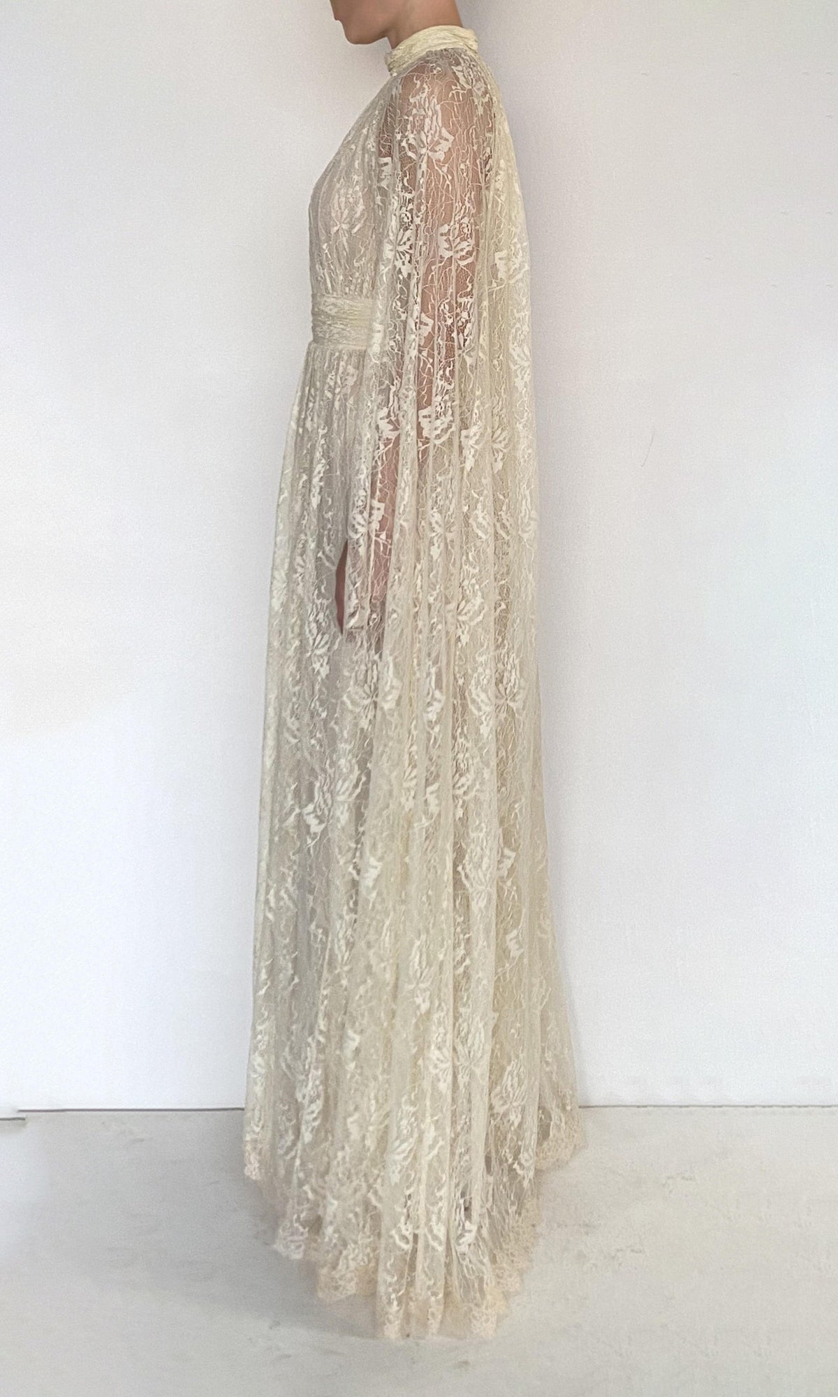 Womens | Onir Nylon Lace Cape Maxi Dress | Eggshell
