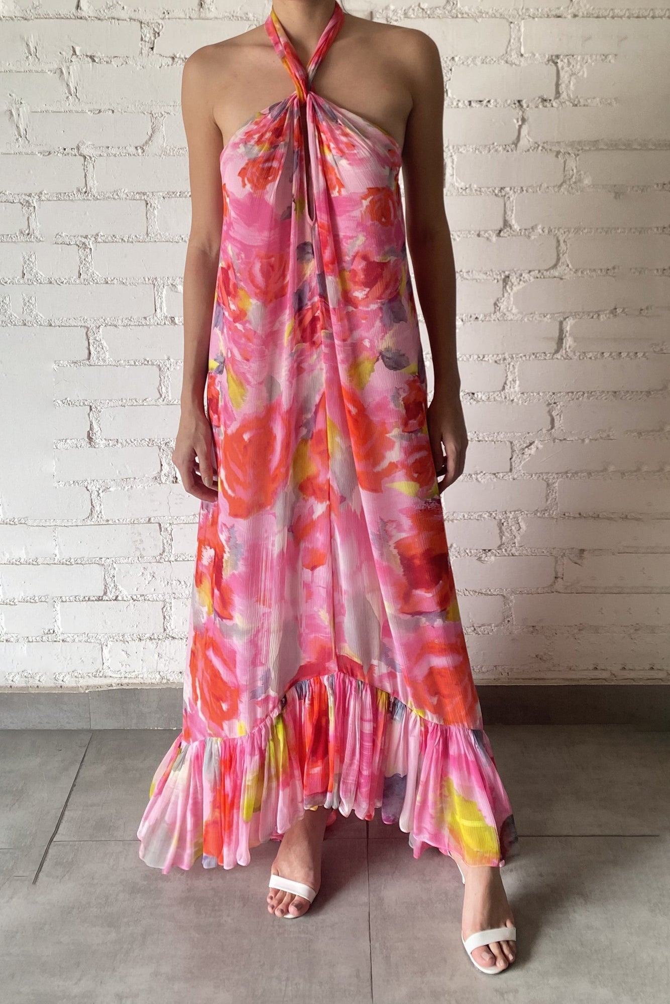 Viscose Chiffon Long Dress | Pink