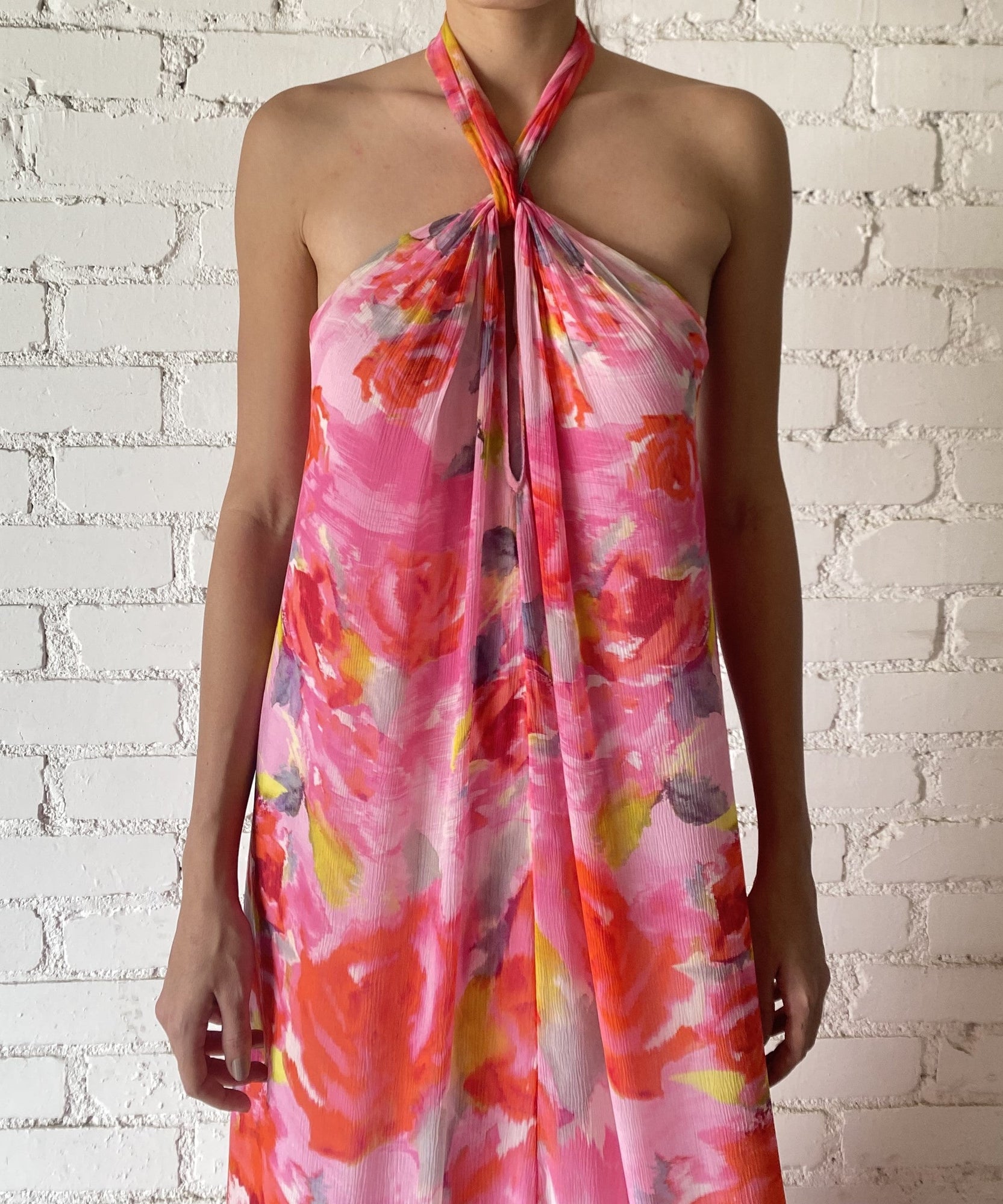 Viscose Chiffon Long Dress | Pink