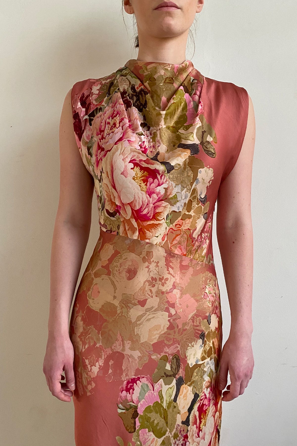 Long Dress With Cowl Neck | Peach Floral