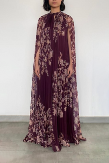 Pleated Maxi Dress | Burgundy Floral
