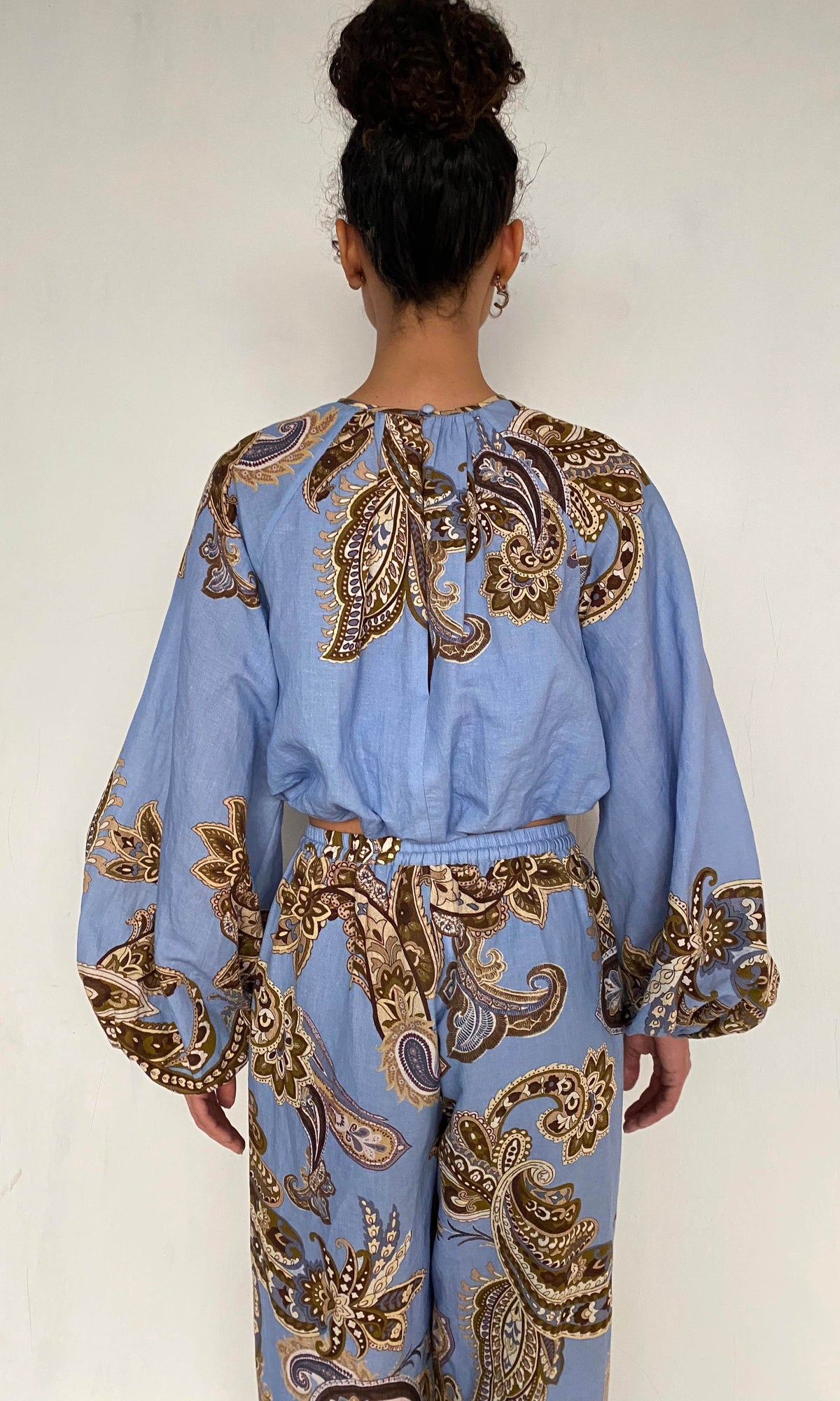 Hemant And Nandita | Saya Linen Cotton Bubble Hem Top | Cornflour Blue