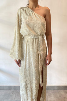 One Shoulder Long Sleeve Long Dress | White