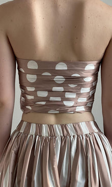 Hemant And Nandita | Tira Polyester Taffeta Off Shoulder Ruched Top | Brown White