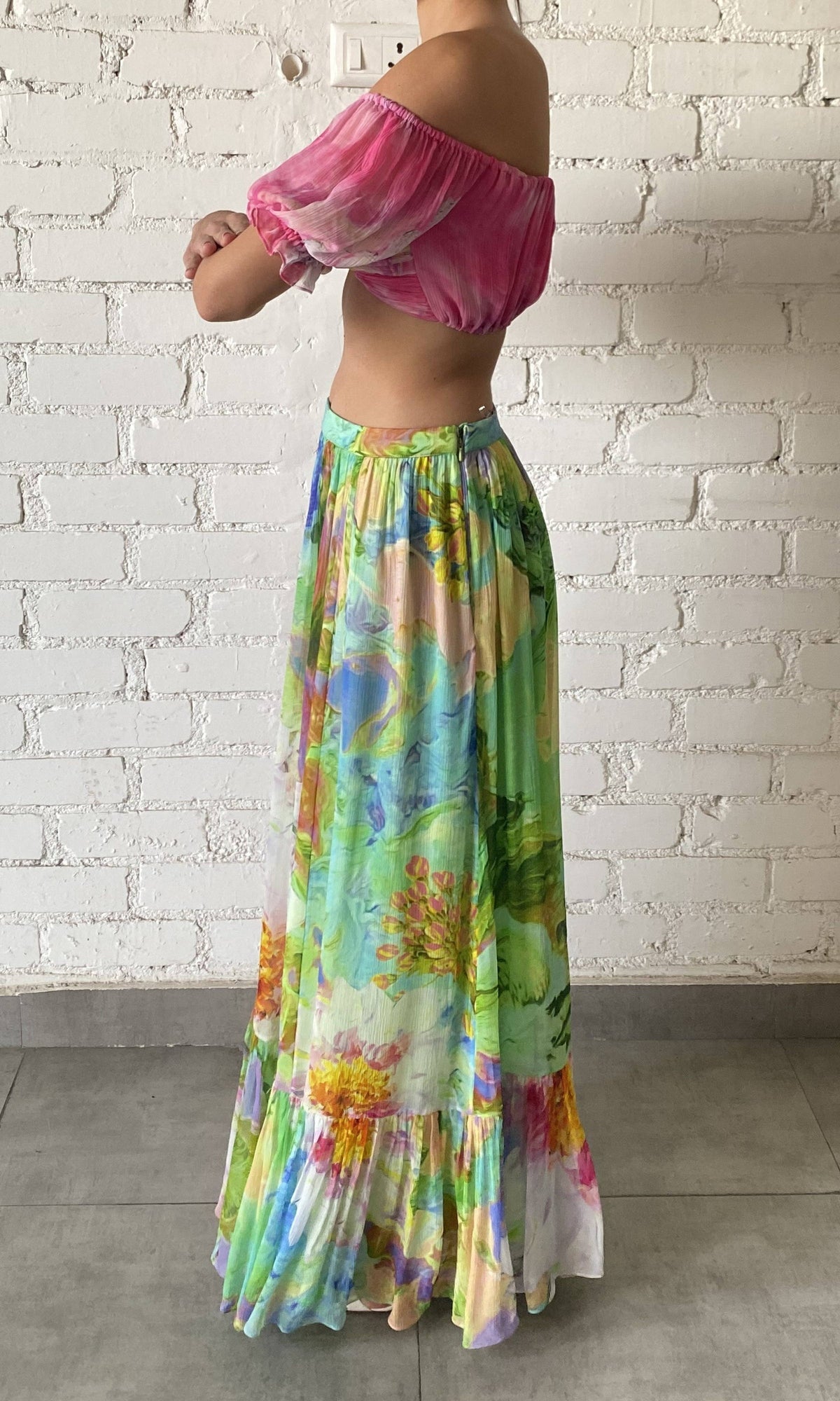 Womens | Tiva Viscose Crinkle Chiffon Maxi Skirt | Multicolor