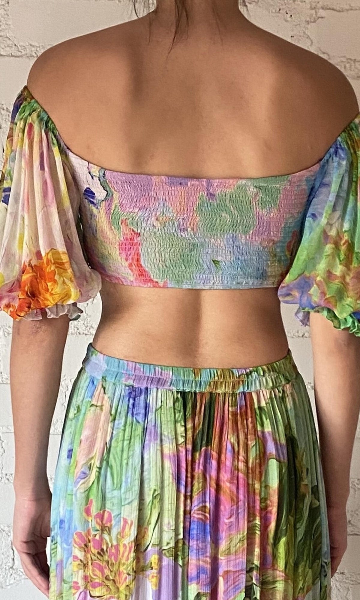 Hemant And Nandita | Tiva Viscose Crinkle Chiffon Crop Top | Multicolor