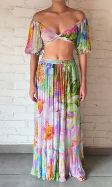 Hemant And Nandita | Tiva Viscose Crinkle Chiffon Crop Top | Multicolor