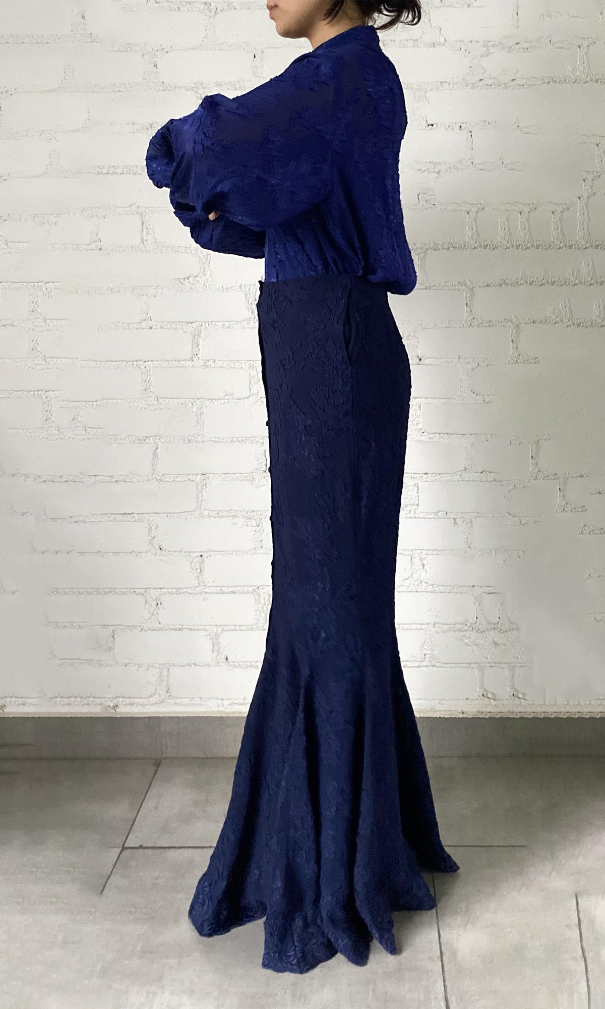 Hemant And Nandita | Tiya Viscose Georgette Jacquard Long Skirt | Blue