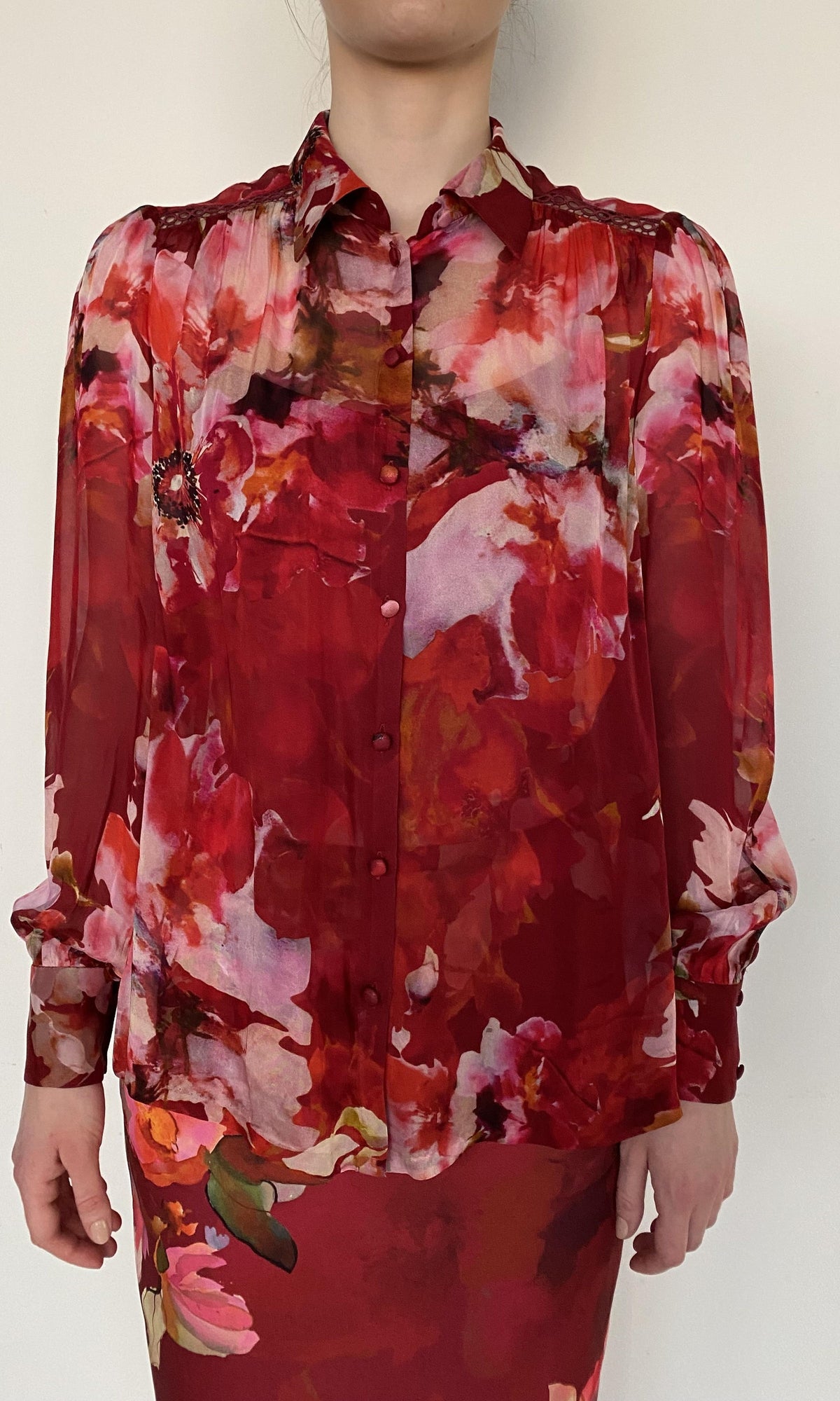Hemant And Nandita | Tuhi Viscose Flat Chiffon Boho Top With Cami | Burgundy Multi