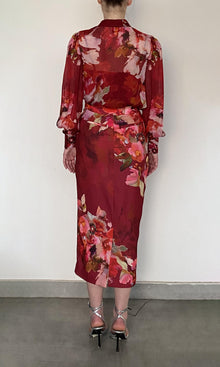 Hemant And Nandita | Tuhi Viscose Flat Chiffon Boho Top With Cami | Burgundy Multi