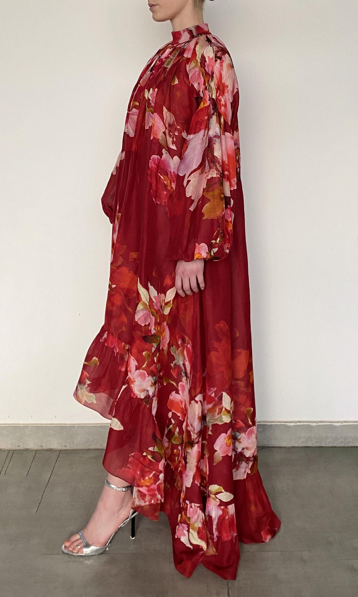 Hemant And Nandita | Tuhi Linen Orgenza Long Dress | Red Multi