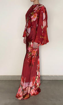 Hemant And Nandita | Tuhi Polyester Satin Lycra Cape | Burgundy Multi
