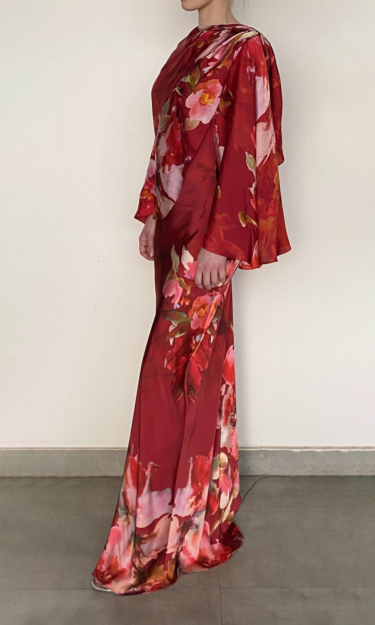 Hemant And Nandita | Tuhi Polyester Satin Lycra Cape | Burgundy Multi