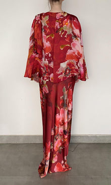 Hemant And Nandita | Tuhi Polyester Satin Lycra Cape | Burgundy Multi