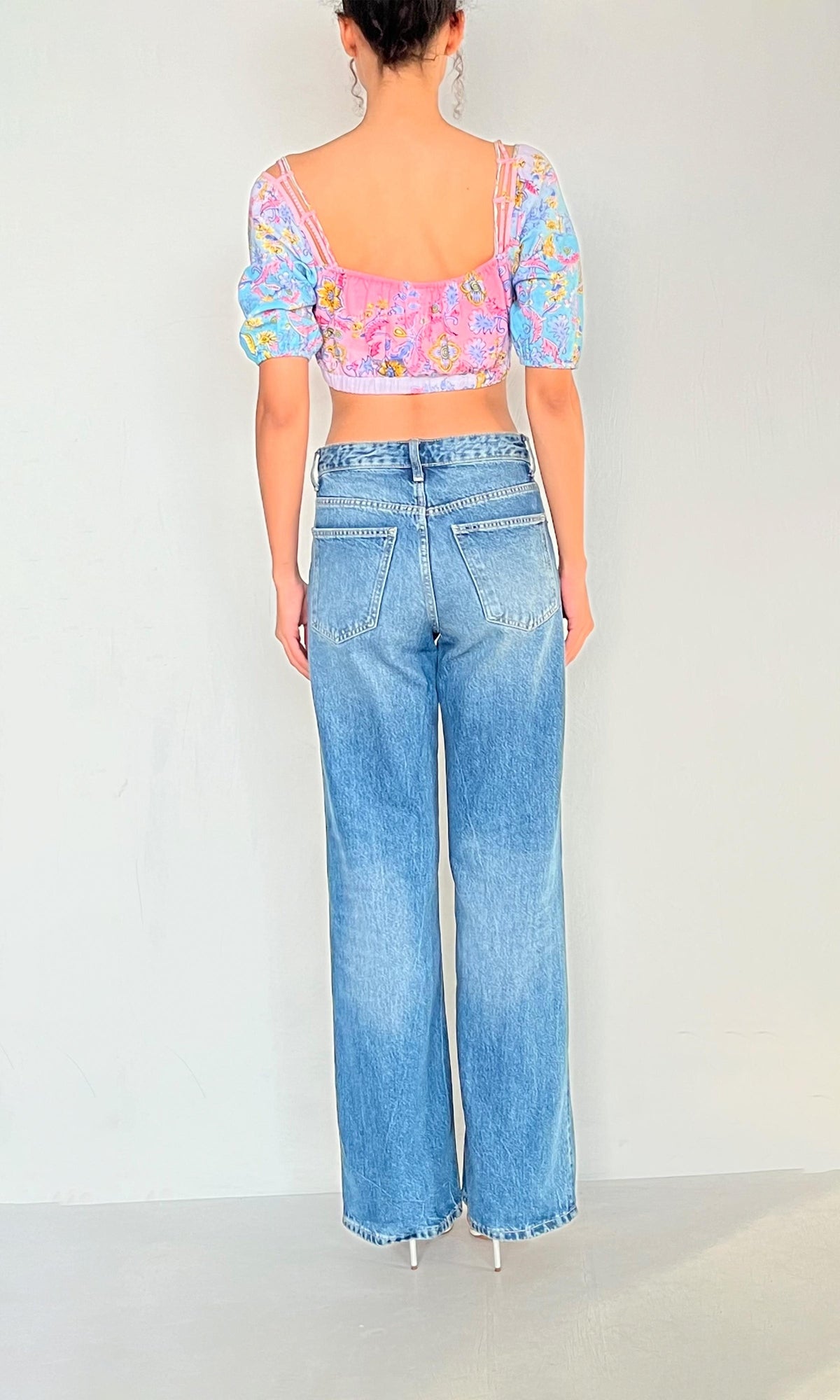 Womens | Vana Cotton Linen Top | Pink/Blue