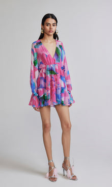 Hemant And Nandita | Vesa Viscose Crinkle Chiffon Short Dress | Multicolor