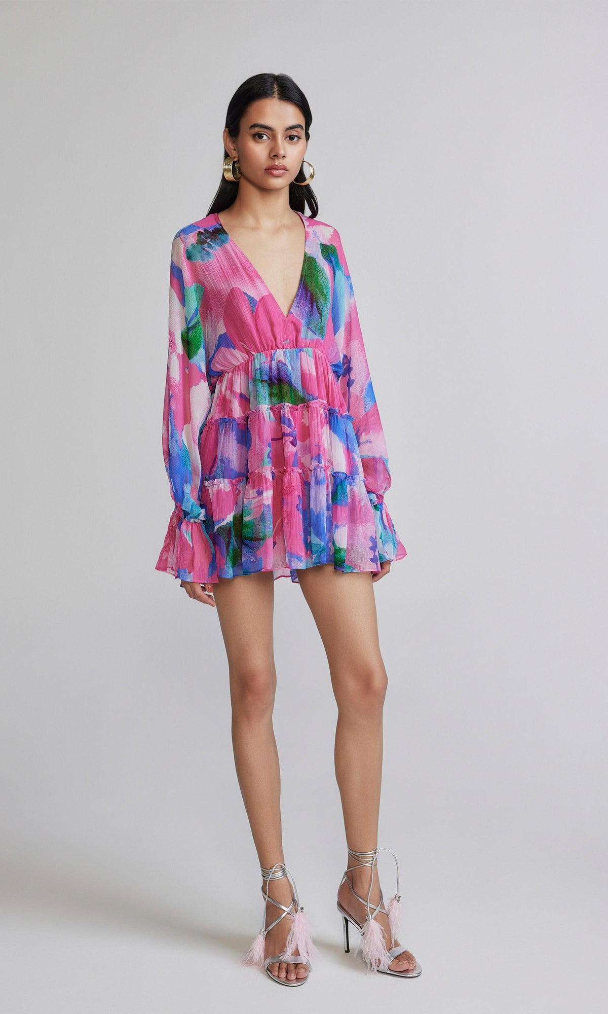 Hemant And Nandita | Vesa Viscose Crinkle Chiffon Short Dress | Multicolor