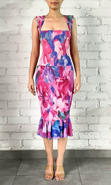Hemant And Nandita | Vesa Viscose Georgette Midi Dress | Pink Multi