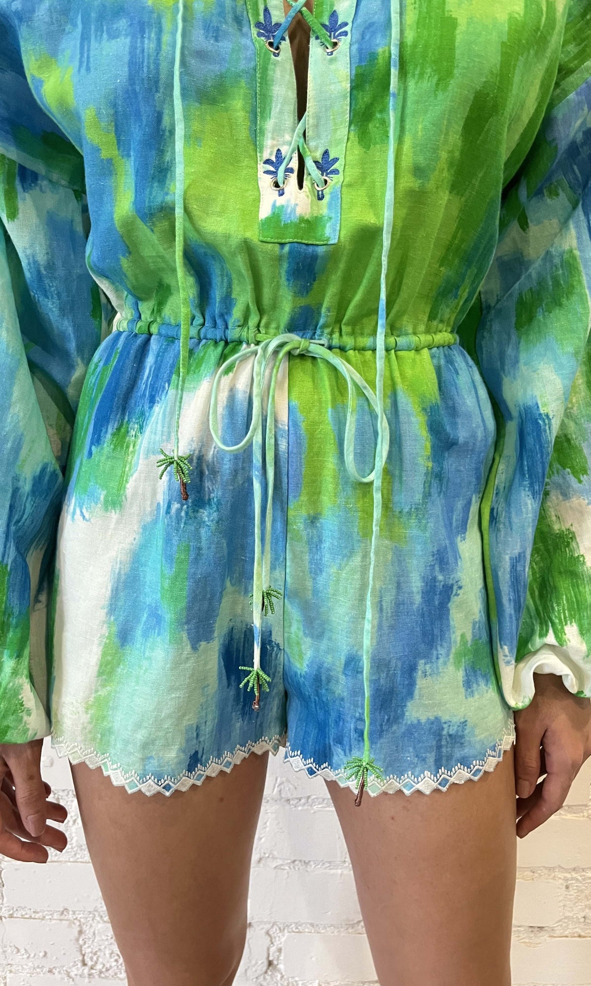 Hemant And Nandita | Vida Linen Cotton Romper | Blue Green
