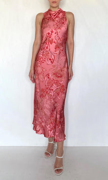 Hemant And Nandita | Vine Polyester Double Satin Cowl Midi Dress | Coral