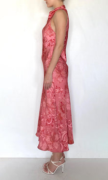 Hemant And Nandita | Vine Polyester Double Satin Cowl Midi Dress | Coral