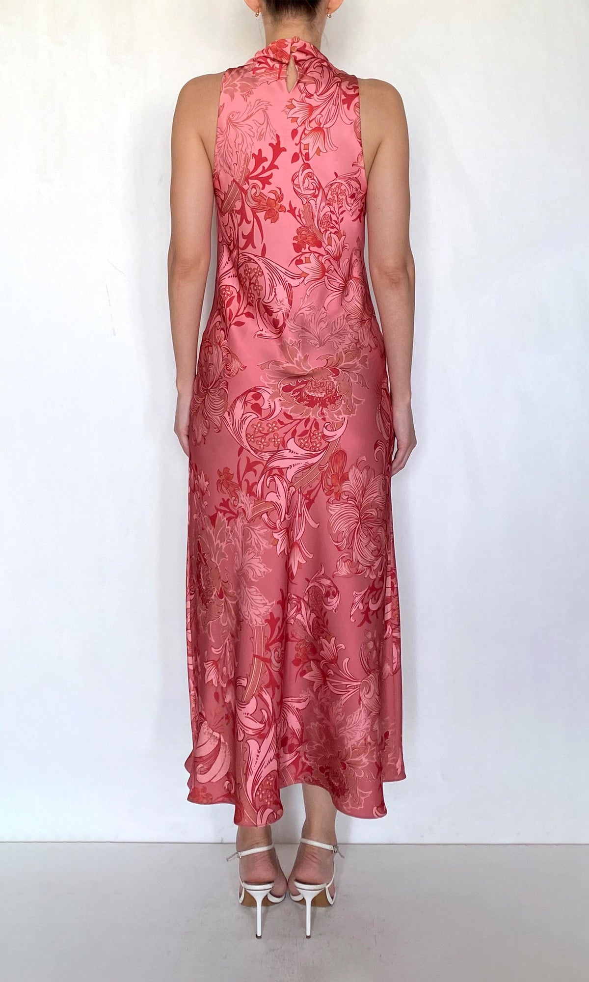 Hemant And Nandita | Vine Polyester Double Satin Cowl Midi Dress | Coral